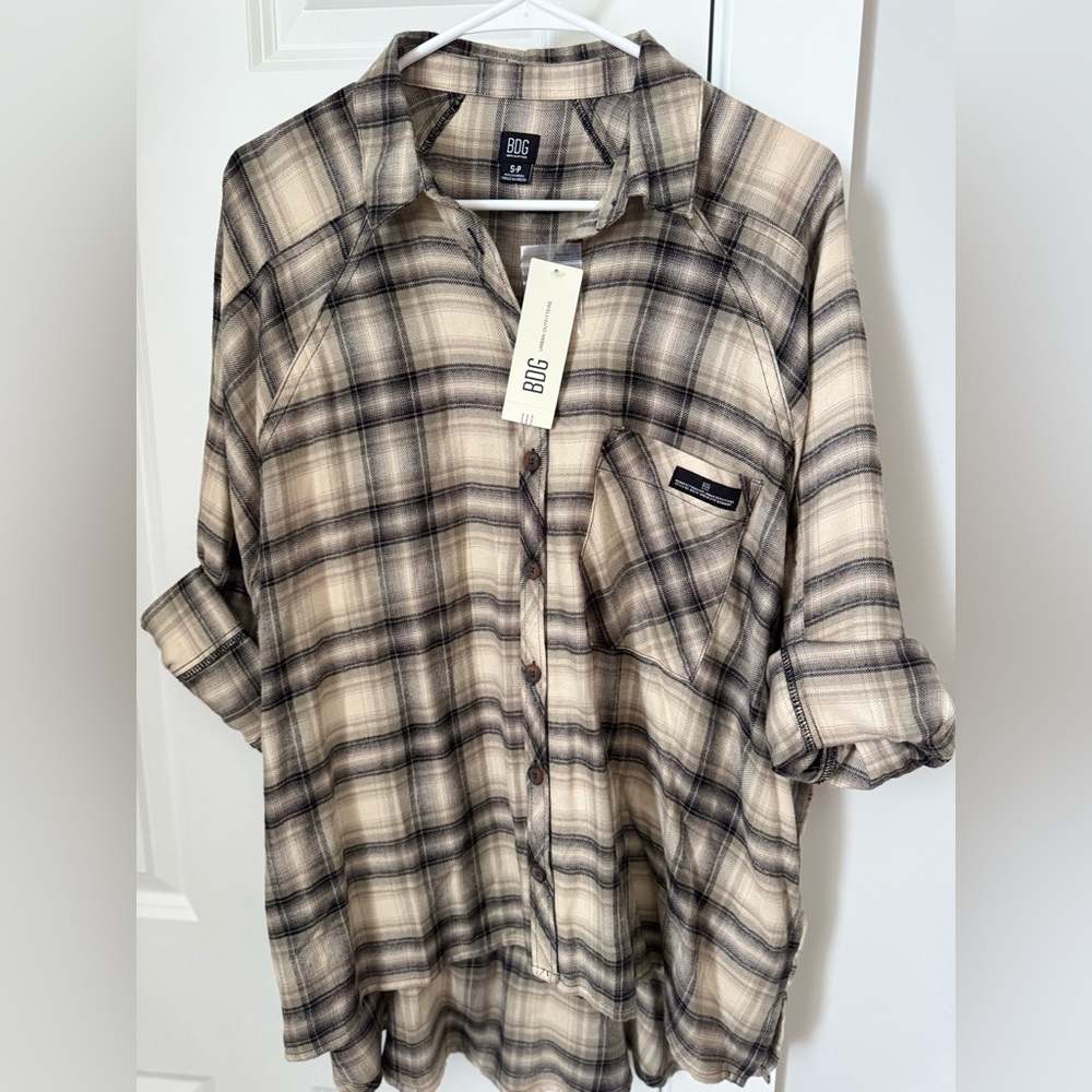 BDG Urban Outfitters Women’s Brendon Plaid High-Low Hem Button Up Shirt Sz S